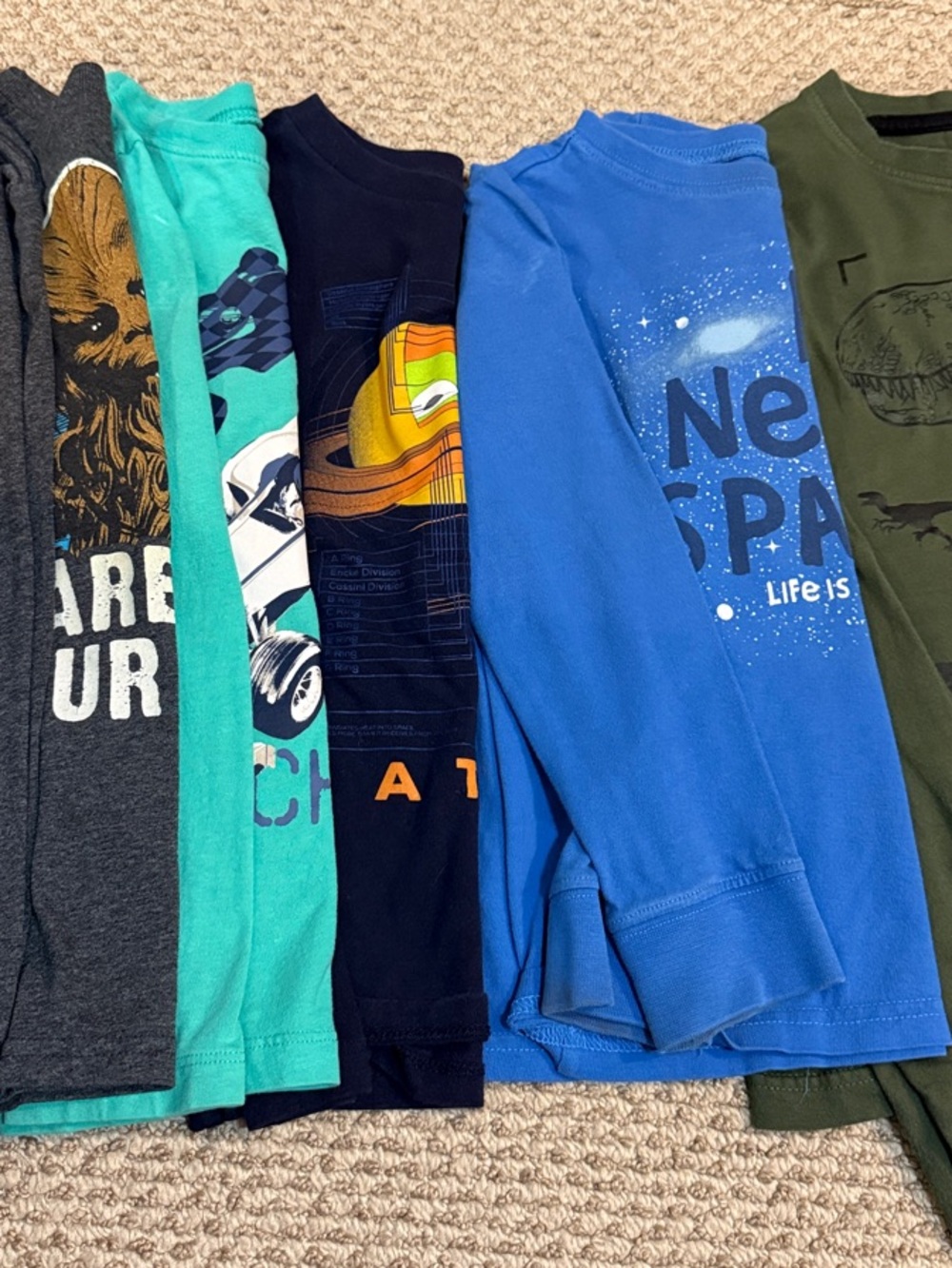 Kids Long-Sleeve Graphic Tee Pack - Blue, Teal, Navy, Olive, Gray